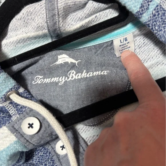 Tommy Bahama Blue and White Striped Baja Cotton Hoodie - Picture 9 of 11